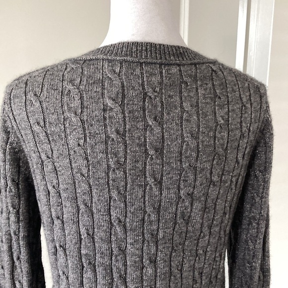 LOFT Medium sweater gray c-neck metallic threads cable - Picture 9 of 11